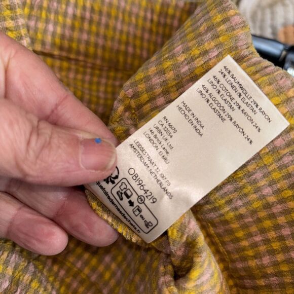 FREE PEOPLE In My Feelings Crop Boot Pants L Check Yellow Cotton Blend Pullon - Picture 8 of 11